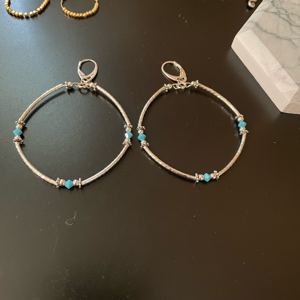 Silver and Blue Beaded Earrings - Picture 3 of 6